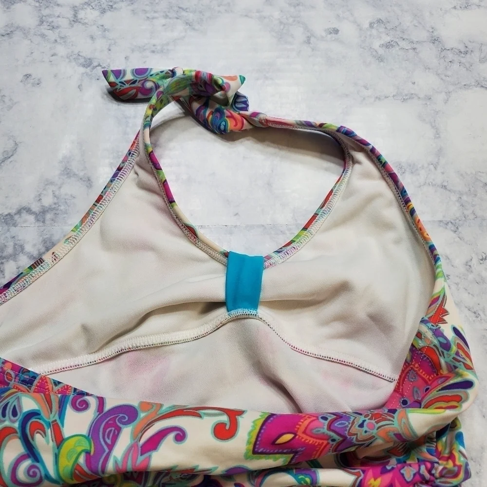 Lands' End Swimsuit Girls‎ 14 Paisley 1 piece Blue Pink Halter Beach